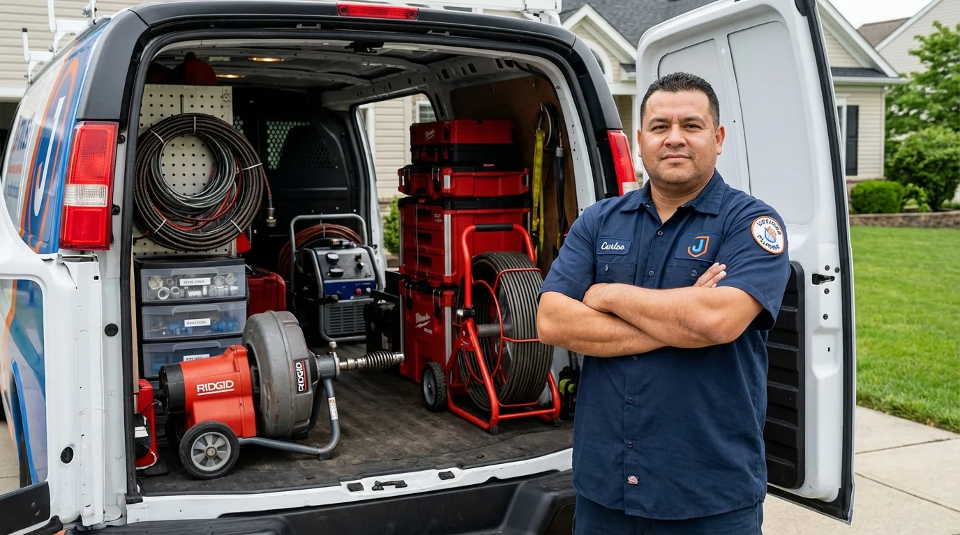 Professional drain cleaning equipment and Johns Plumbing LLC plumber in Hugo