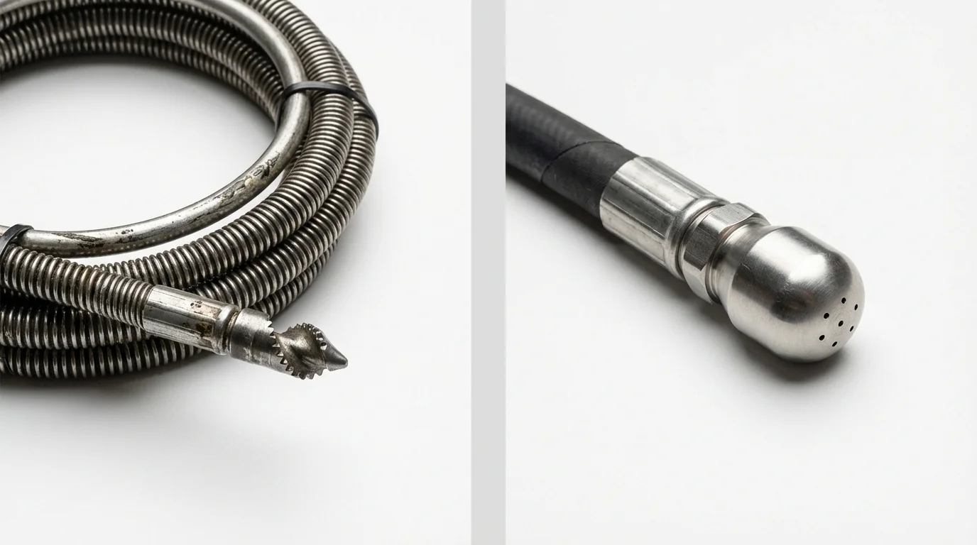 Drain snake cable and hydro jetting nozzle used for drain cleaning in Hugo, CO