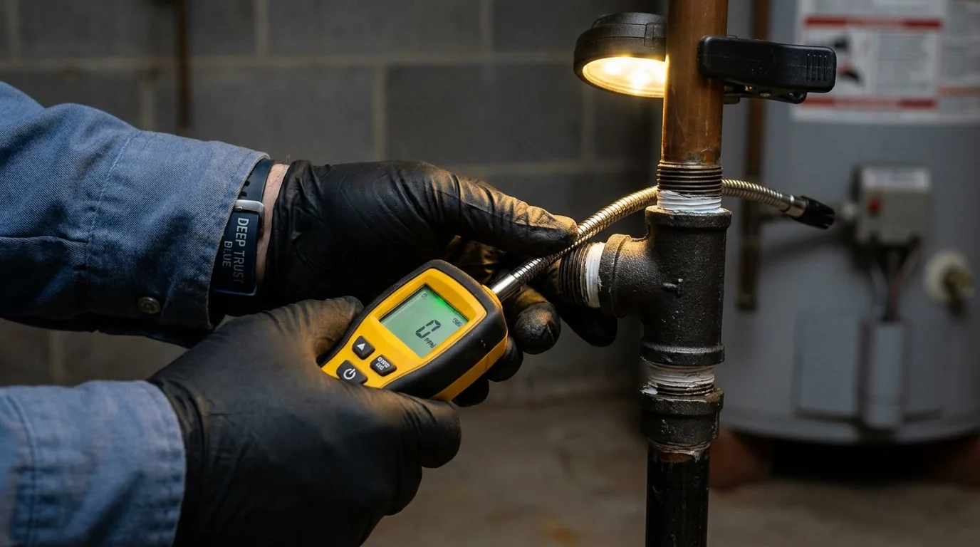Gas leak detection with electronic sniffer by Johns Plumbing LLC in Hugo