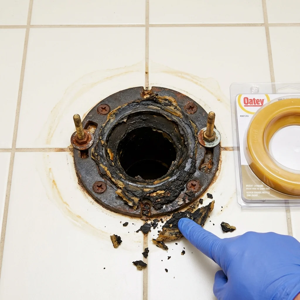 Failed wax ring showing water seepage at the base of a toilet in a Hugo, CO home